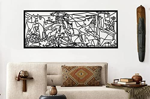 Guernica - Arte de pared de metal extra grande, arte de pared grande moderno para sala de estar, decoración de pared Pablo Picasso Guernica, pintura Guernica, obra de arte Picasso (negro, 49 x 20 cm)