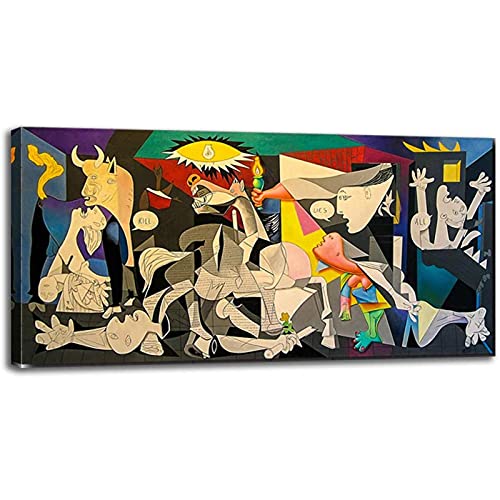 Guernica de Picasso Famosas reproducciones de pinturas al óleo - Lienzo Arte de la pared Carteles Impresiones enmarcadas Imágenes de Picasso Decoración de la habitación 70x140cm (28x55in) Con marco