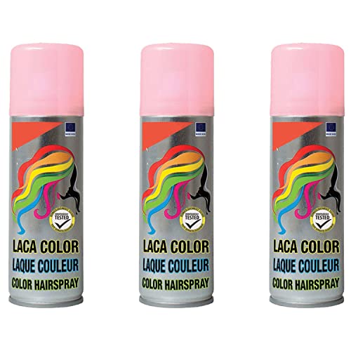 Pack 3 Laca de Pelo Color Rosa Claro 125ml - Spray Colores para Cabello Rápida coloración, Lavable