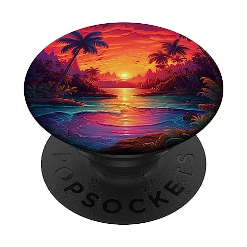 Vibrante ilustración de puesta de sol tropical hiperrealista PopSockets PopGrip Intercambiable