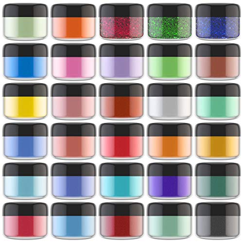 Pigmentos en Polvo de Mica - 30 Colores x 5g Colorante de Jabón Metálica - Colorante de Resina Epoxi Polvo Brillo Natural para Epoxy Resin, Jabones DIY, Bombas de Baño, Pintura, Uñas, Cosmético