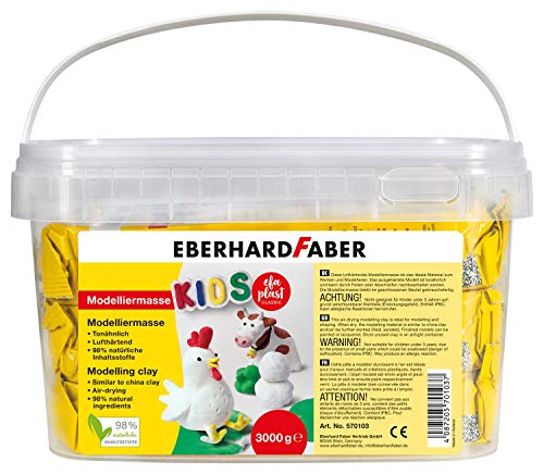 Eberhard Faber 570103 - EFAPlast Arcilla para modelar para niños en blanco en un práctico cubo, contenido de 3 kg, que endurece al aire, similar a la arcilla, para el ocio y las aficiones