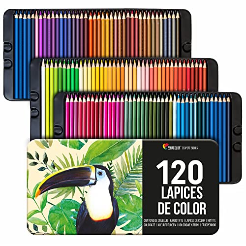 120 Lápices de Colores (Numerados) con Caja de Metal - Estuche de Lapices de Dibujo Profesional para Mandalas y Libros de colorear para Adultos