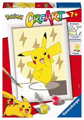 Ravensburger - CreArt Serie E: Pokémon, Pikachu, Kit para Pintar por Números, Contiene una Tabla Preimpresa, un Pincel, Colores y Accesorios, Juego Creativo para Niños y Niñas 7+ Años