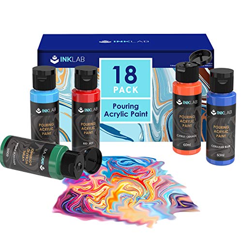INK LAB Pintura Acrílica para Pouring Paint 18 Colores Kit de Pinturas Acrílicas Fluida para Lienzo Madera Piedra Vidrio Manualidades,60ml/Botella