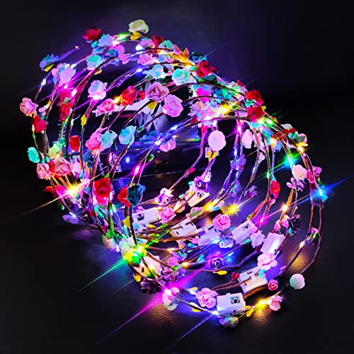 12 diademas LED intermitentes de flores – regalo de fiesta, colores mezclados iluminan el pelo, guirnaldas, guirnaldas intermitentes, Halloween, Navidad, boda, fiesta de neón brillante, para mujeres