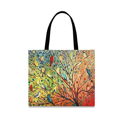 Bolsa de lona Bolsa de tela de compras de pintura al óleo de pájaro de árbol Bolsa reutilizable Bolsas de hombro