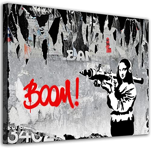 Banksy Lienzo decorativo de Mona Lisa con lanzacohetes Boom, impresión artística de graffiti Street Pop Cultura en lienzo en blanco y negro para salón, dormitorio, baño, decoración de pared, 30x40 cm