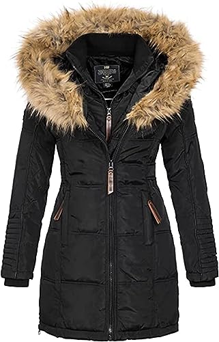 Geographical Norway BEAUTIFUL Mujer/Women - Abrigo, Parka - Chaqueta polar chic para invierno larga, Negro , S