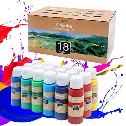 Artecho Pinturas Acrilicas 18 × 59 ml, Acrylic Paint Set, Impermeable y resistente a la luz, para Lienzos, Tela, Madera, Cristal, Piedras.
