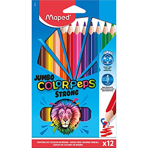 Maped Strong Jumbo 863312 - Lápices de colores ergonómicos triangulares (mina de 4 mm, 12 unidades)