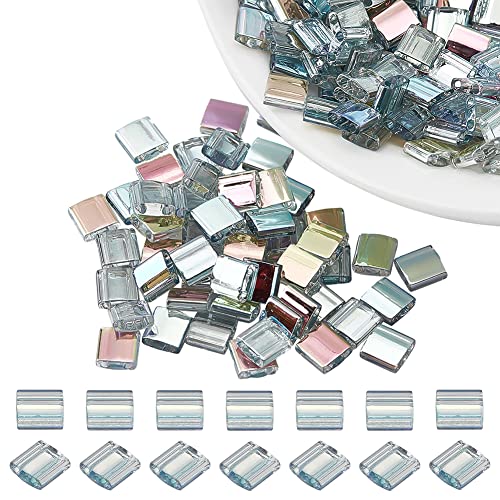 NBEADS Aproximadamente 150 Pieza de Cuentas Iridiscentes de Tila, Cuentas de Semilla de Cristal de 5x5 Agujeros de 2mm, Minicuentas de Cristal Verde Arcoíris, Collar, Pendientes, 0.8 Agujero Mm