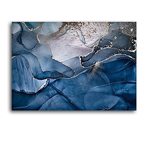 framed canvas wall art Large Size Canvas Wall Art Painting Blue Marble Canvas Prints Pictures Decorative Posters for Living Room Nordic Decoration 72x95cm(29x37in) Inner Frame