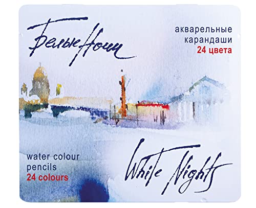 White Nights Watercolour Lápices de lata de 24 unidades, incluye cepillo, coloridos, 24 unidades
