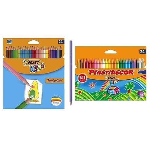 Bic - Pack 24 lápices de colores Tropicolors + 24 ceras de colores Plastidecor