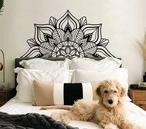 ESTART Arte de pared de mandala de metal grande, arte único de decoración de pared de flor de loto, adecuado para oficina y hogar, decoración interior y exterior (negro)