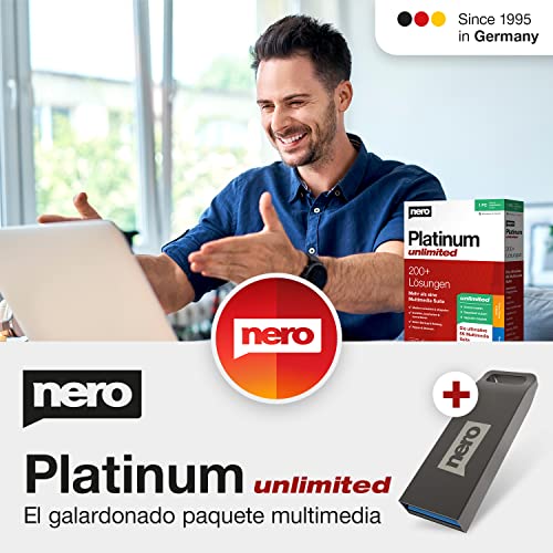 EL PAQUETE DE SOFTWARE: Nero Platinum Unlimited en memoria USB | Edición de vídeo | Gestión y reproducción de medios | 8K | Ajuste del PC | para Windows 11, 10, 8, 7 | 1 PC | Licencia Ilimitada
