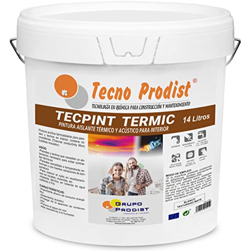 Tecno Prodist TECPINT TERMIC (14 Litros) Pintura interior al agua, con aislante térmico y acústico - Antihumedad - Paredes y Techos - Super blanco - Fácil Aplicación - Sin olor (BLANCO)