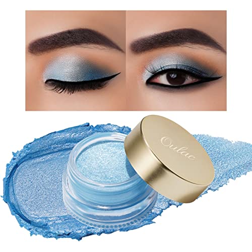 Oulac Sombra De Ojos- Sombra De Ojos en Crema Azul Claro,Que Se Puede Usar Como Iluminador y Prebase Sombras Ojos, Crear Purpurina Maquillaje, Fácil De Aplicar, Sin Arrugas, Vegana,12 g, (02)