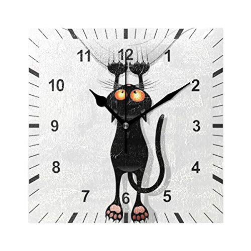 ISAOA Reloj de pared cuadrado silencioso, sin garrapatas, diseño de gato caricatura, decoración artística para el comedor, sala de estar, dormitorio, oficina, escuela