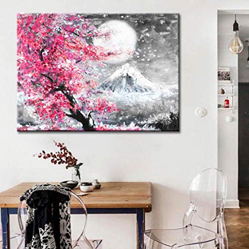 Danjiao Estilo Japonés Cherry Blossom Fuji Mountain Landscape Acuarela Pintura Al Óleo Impresión En Lienzo Pintura Casera Sin Marco Wall Art Sala De Estar Decor 60x90cm