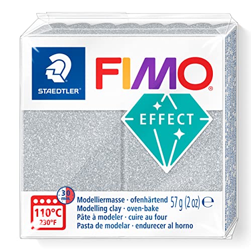STAEDTLER 8010-812 FIMO Effect - Arcilla polimérica para modelar de secado al horno, color plata purpurina (pastilla 57 g.)