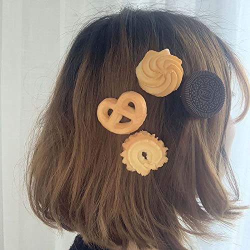 Inateannal 7 Pack Clips de pelo lateral para el peinado de salón de simulación de galletas patrón divertido pasadores de pelo de dibujos animados accesorios para el cabello para las mujeres niñas