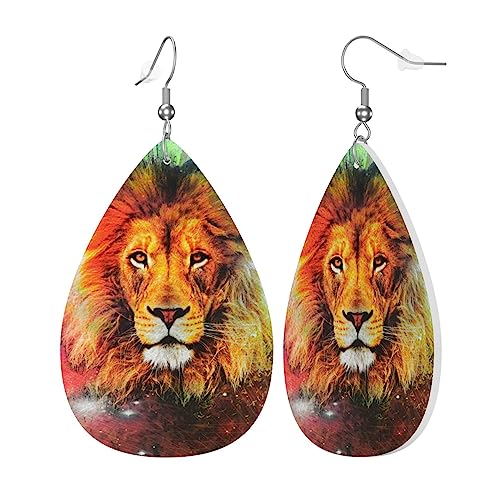 Pendientes de gancho de cuero para mujer, aretes colgantes de gota de agua, aretes colgantes de l醙rima de le髇 glaxy, arte de pintura de doble cara, accesorios para mujeres y ni馻s o amantes