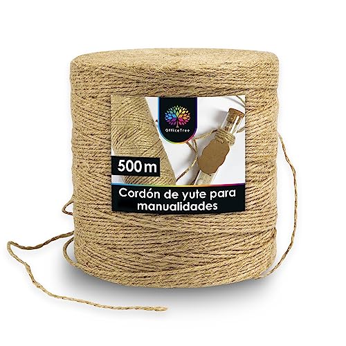 OfficeTree 500 Metros Cuerda de Yute Natural - Cuerda Yute 2mm - Rollo de Cuerda para Manualidades - Cuerda Natural - Cordel Yute para Manualidades decoración Embalaje hogar o jardinería