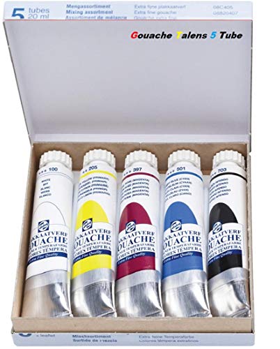 Caja de pintura gouache extra fina para artistas de Royal Talens, 5 tubos de 20 ml Colores primarios