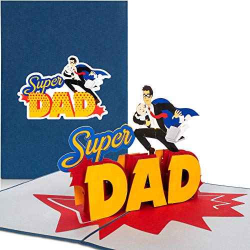 PaperCrush® - Tarjeta divertida con troquelado en 3D para el Día del Padre «Super Dad» para el mejor papá del mundo, como felicitación para nacimientos, fiestas de nacimiento o regalo para el padre