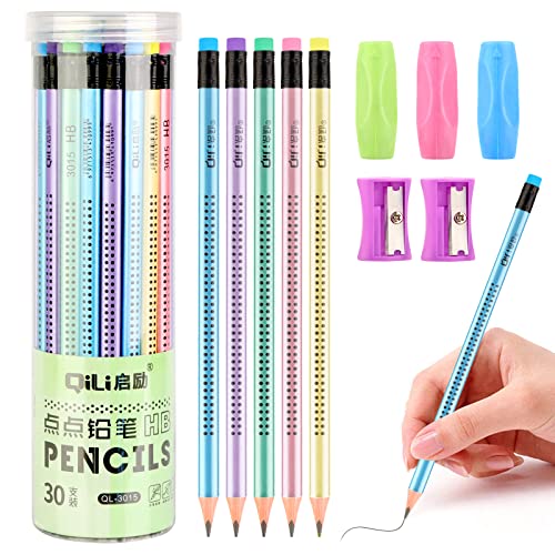 Lápices HB, 30 Piezas Lápices de Madera con Borrador, Lápices de Dibujo Grafito 3 pcs Adaptador Lapiz Para Niños y 2 pcs de sacapuntas,ideal Para Exámenes, Escuela, Oficina, Dibujo y Bosquejos