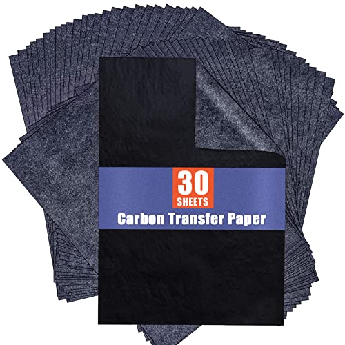 Papel de carbón para trazar papel de transferencia de grafito - PSLER 30 piezas de papel de grafito negro para trazar patrones de dibujo en proyectos de madera, lienzo, tela A4