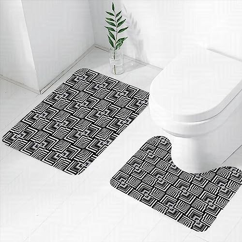 Alfombrilla de Baño Antideslizante, Patrón de Op Art negro y geométrico Efecto de ilusión óptica a cuadros inusual Alfombra de Baño Súper Absorbente de Agua, Alfombra de Baño Cómoda y Transpirable