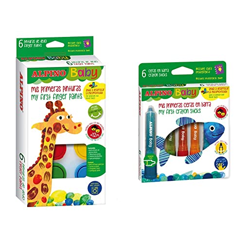 Alpino Baby Set de 6 Pinturas Dedos | Mis Primeras Pinturas | Pintura Dedos para Bebé |Disfruta y Aprende Pintando + 6 Ceras en barra PX002006 Baby - Ceras con aplicador ideales para colorear