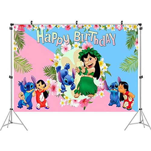 Fondo de Fotografía de Stitch Fondo de Cumpleaños Niña Paño de Fondo de Cumpleaños de Dibujos Animados para Fotografías Accesorios Baby Shower Banner 1,5 x 1m