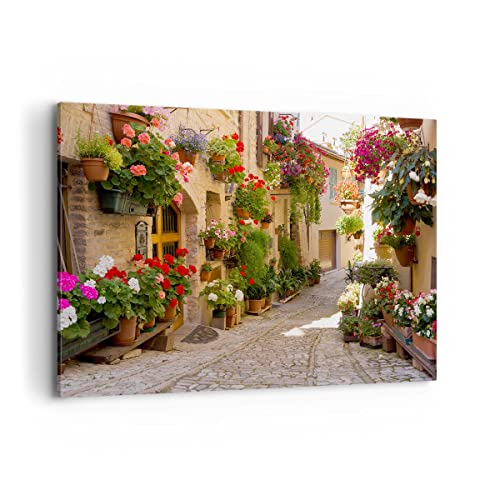 ARTTOR Cuadros sobre lienzo Ciudad Italia Hermosas Calles Flores 100x70cm Lienzos decorativos Cuadros decoracion Cuadro salon Cuadros modernos Cuadros decorativos Wall art decorativo AA100x70-3586