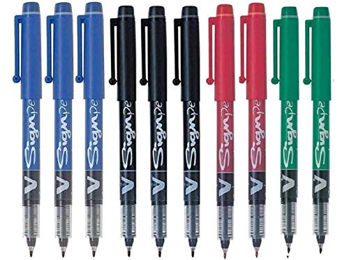 10 Boligrafos Pilot V Sign Pen rotuladores (3 azul, 3 negro, 2 rojo, 2 verde)