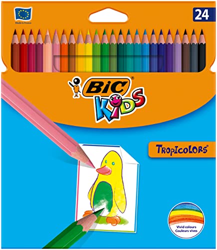 BIC Kids Lápices de Colores para Niños, Óptimo para material escolar,Tropicolors, Colores Surtidos, 2,9mm, Blíster de 24