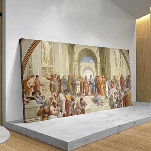 KAWAAI la Escuela de Atenas por Rafael el Mundo Reproducciones de arte clásico Giclee Canvas Prints Wall Art para decoración del hogar 70x140cm Marco interno