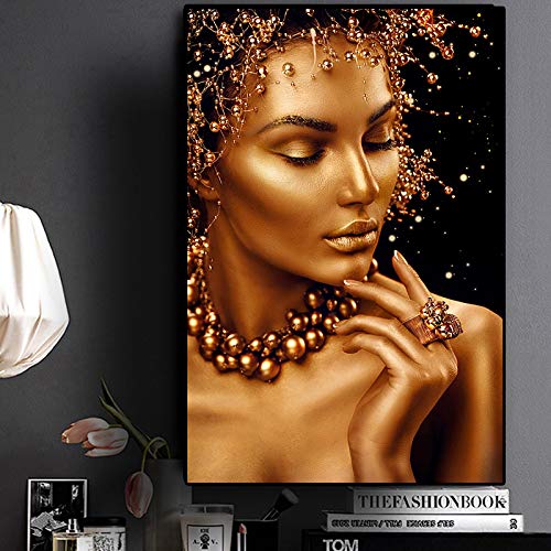 DAFLER Sexy desnudo africano arte negro y dorado mujer pintura sobre lienzo Cuadros carteles e impresiones pared arte imagen para sala de estar 50x70cm sin marco