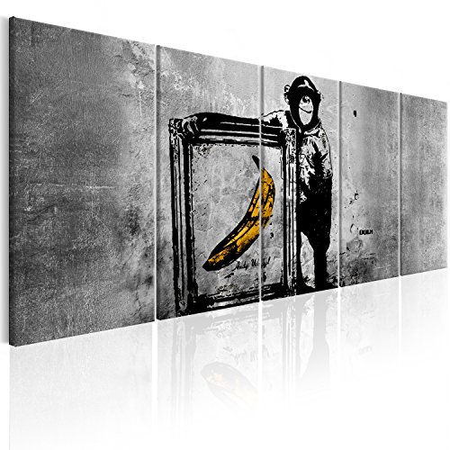 murando Cuadro en Lienzo Banksy Mono con plátano 225x90 cm impresión de 5 piezas material tejido no tejido impresión artística decoracion de Pared Street Mural i-C-0116-b-m