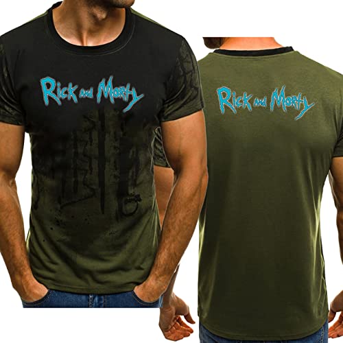 Camisetas degradadas de Verano para Rick y Morty, Camisetas de Cuello Redondo de Ajuste clásico para Hombres, Camiseta Transpirable de Secado rápido para Correr y Hacer Ejercicio,Green-L