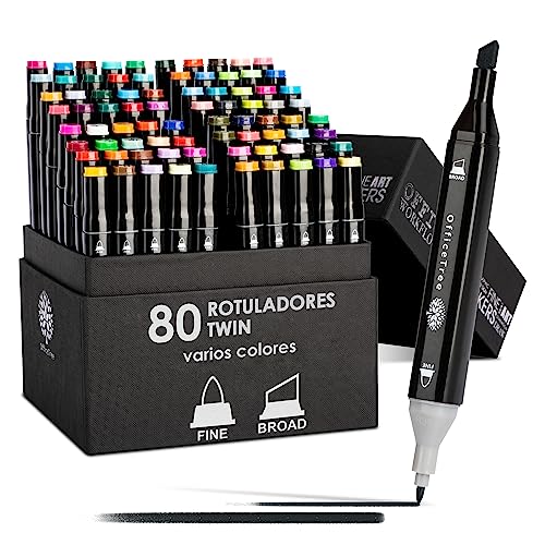 OfficeTree Set con 80 Marcadores de Fibra Touch Twin Marker - Colores Suaves e Intensos - para Diseño, Bocetos, Ilustraciones, Dibujo