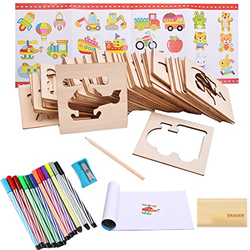 Liuer Stencil Plantillas Niños 60PCS Plantillas de dibujo de Madera para Dibujar Bullet Journal Puntos para Cuaderno Diario Libro de Recuerdos Manualidades