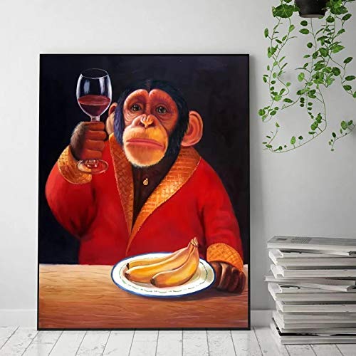 YINSHENG Carteles e Impresiones en lienzos/Monos y Copas de Vino en lienzos plátanos e Impresiones en Monstruos en Ropa/póster Cuadros modulares de Lienzo como Regalos