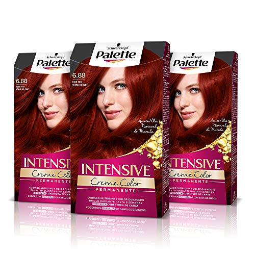 Schwarzkopf Palette Intensive, Tinte 6.88 cabello Rojo Rubí­, Óptima cobertura de canas, Coloración Permanente de Cuidado con Aceite de Marula, Color duradero hasta 8 semanas (Pack de 3)