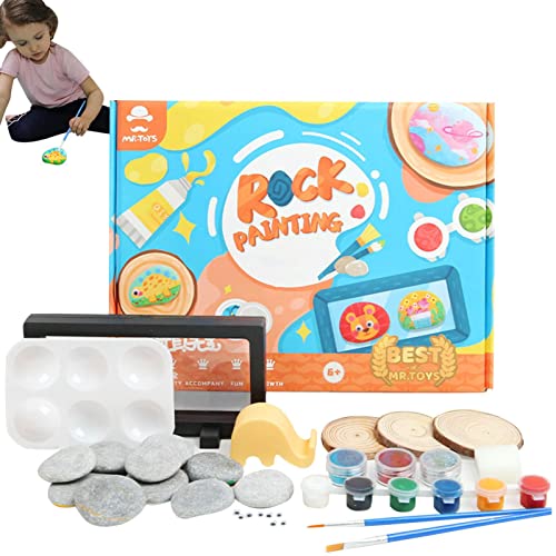 LEVABE Kits de pintura rupestre para niños | Juego de pintura de color seguro para juguetes educativos de artes y manualidades pulido | Accesorio de bricolaje con piedras de superficies lisas