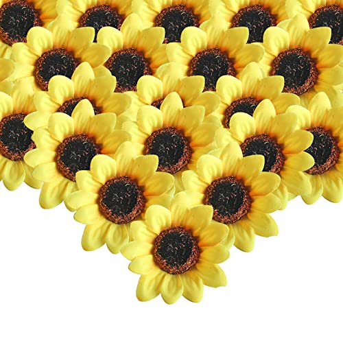 SLFYEE 50 unidades de 8 cm de cabeza de girasoles artificiales, girasoles, flores de seda, flores de plástico, decoración para bodas, fiestas, decoración de mesa, fotografía, manualidades