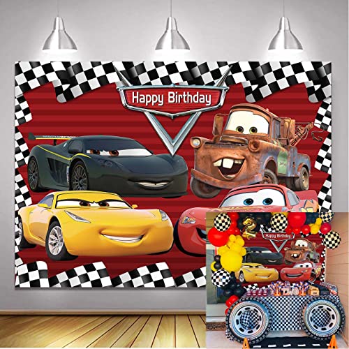 Telón de fondo con temática de carreras de coches de dibujos animados para movilización de fiestas de cumpleaños (1,5 x 0,9 m)